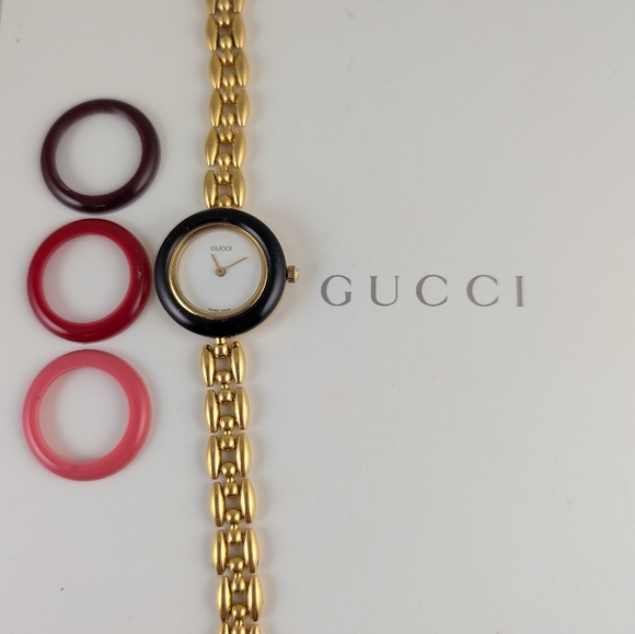 AUTHENTIC GUCCI 11/12.2 BEZEL RICE LINK WATCH/EXCELLENT CONDITION - Picture 3 of 6